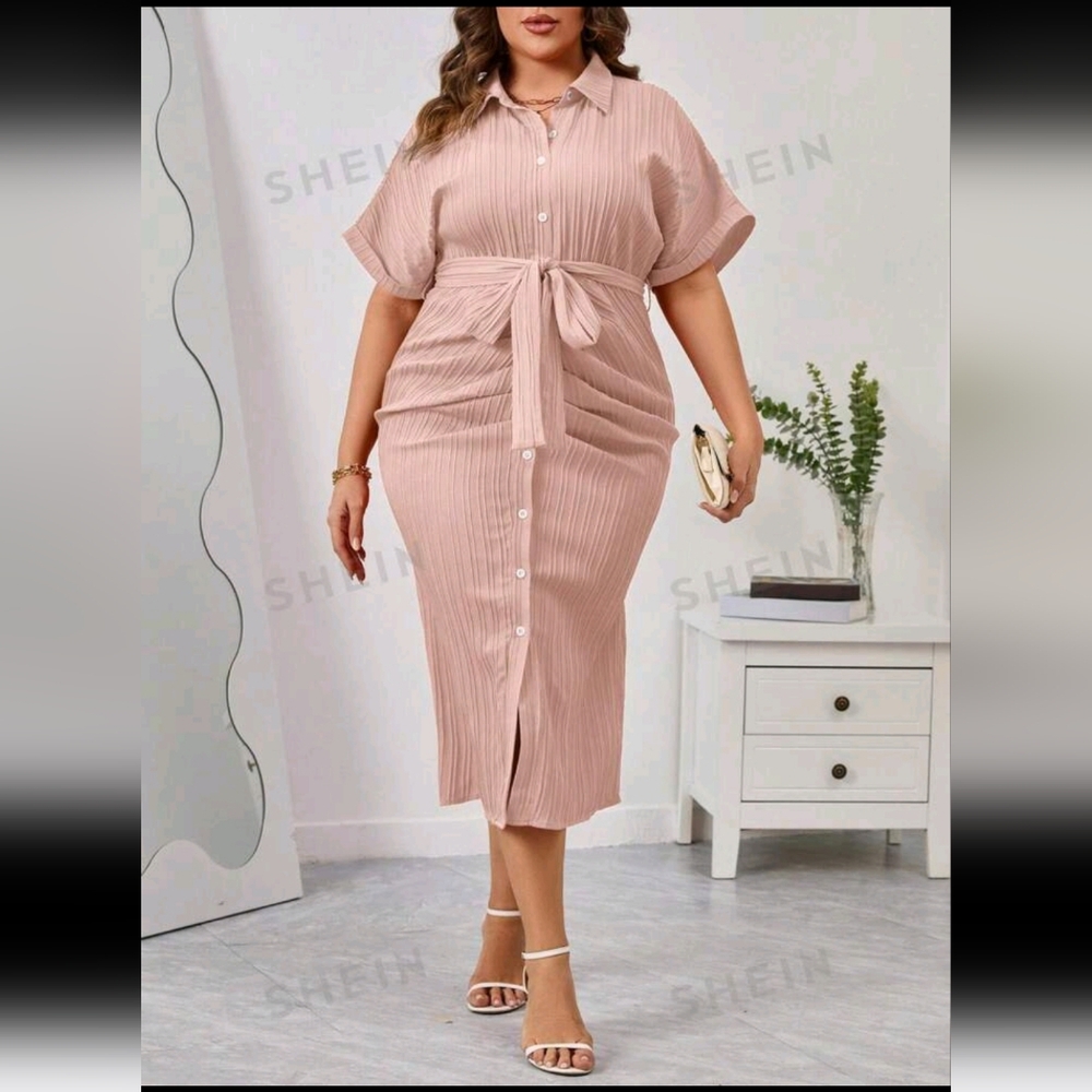 SHEIN Privé Plus Batwing Sleeve Belted Shirt Dress Size 20